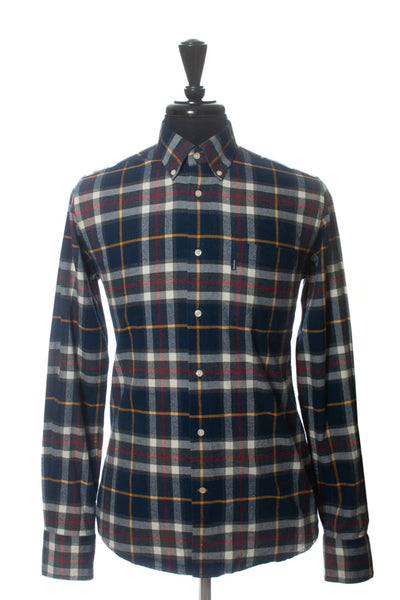 Barbour Dark Blue Check Tailored Fit Flannel Button Down Shirt