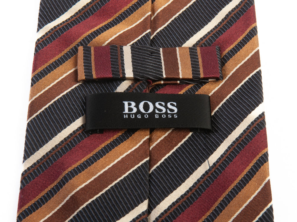 Hugo Boss Brown Striped Silk Tie