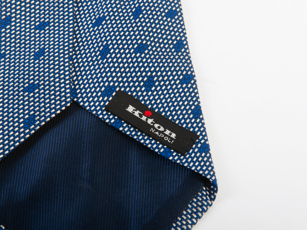 Kiton Navy Blue on Grey Geometric Patterned Tie