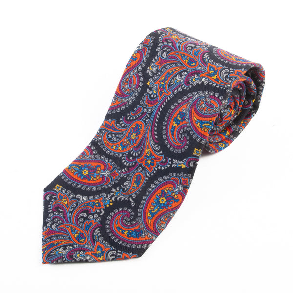 Dion Orange on Black Paisley Tie