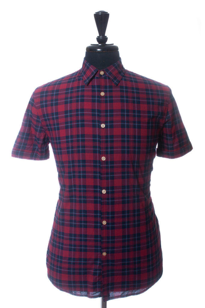 John Varvatos Burgundy Check Short Sleeve Shirt