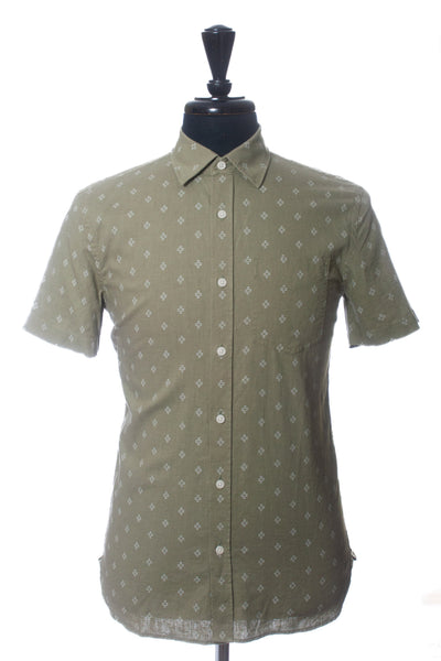 Jack Spade Green Print Linen Blend Short Sleeve Shirt