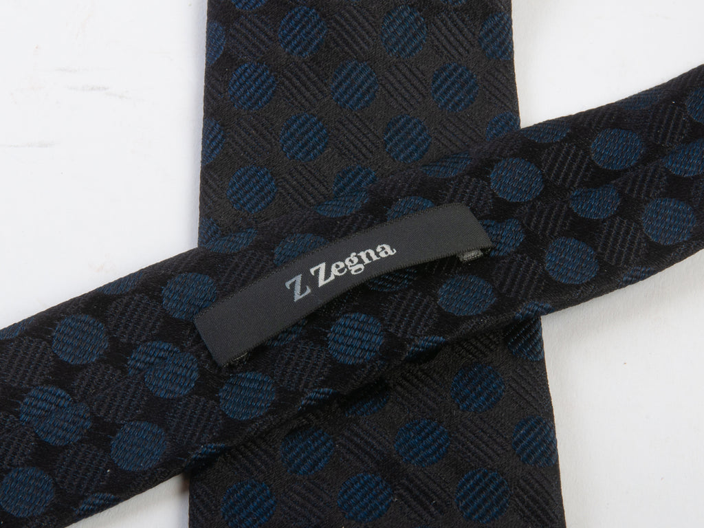 ZZegna Black Tonal Polka Dot Skinny Tie