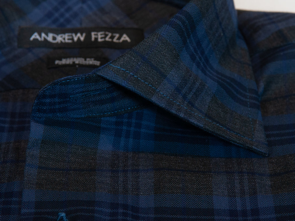 Andrew Fezza Dark Blue Check Modern Fit Dress Shirt