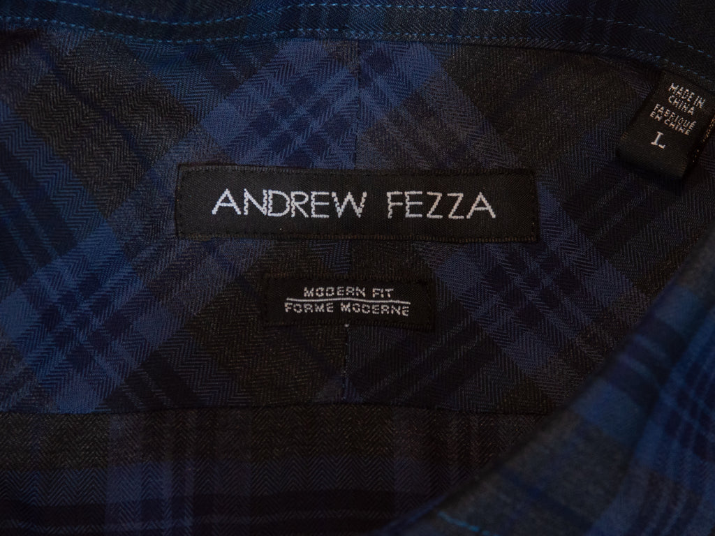 Andrew Fezza Dark Blue Check Modern Fit Dress Shirt