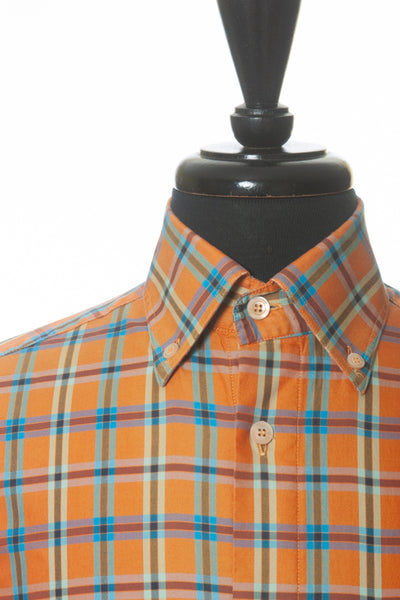 Ermenegildo Zegna Orange Check Button Down Shirt