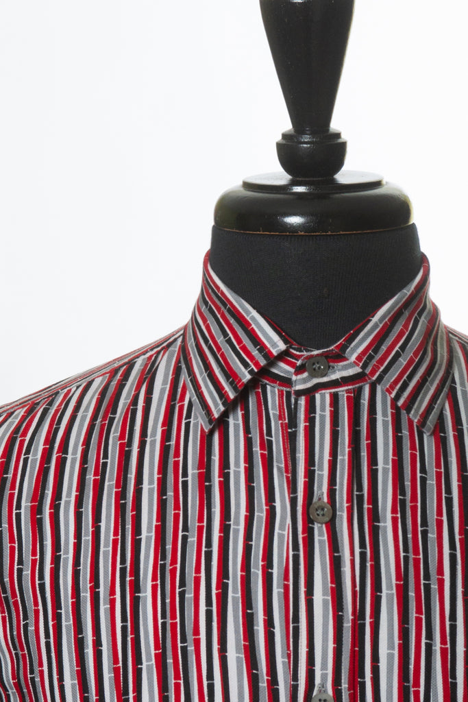 Gucci Red and White Bamboo Stripe Print Dress Shirt