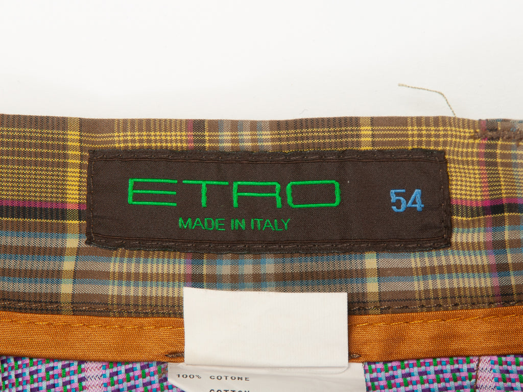 Etro Green and Yellow Check Cotton Pants