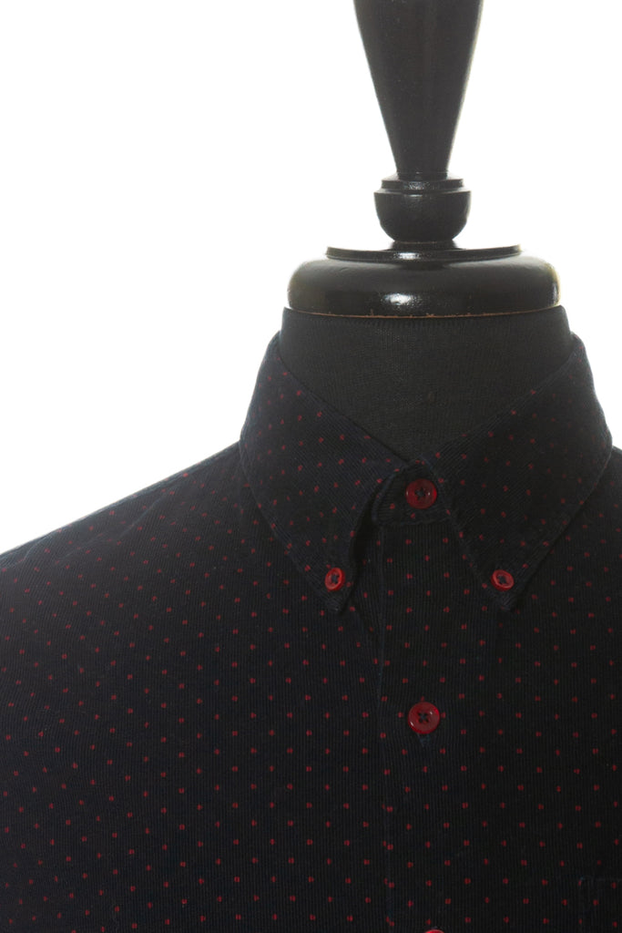 Naked & Famous Red on Navy Blue Polka Dot Corduroy Shirt