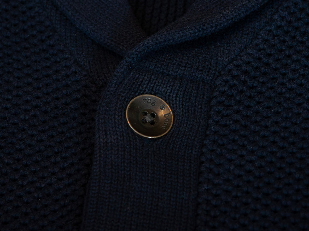 Rag & Bone Navy Blue Waffle Knit Shawl Cardigan