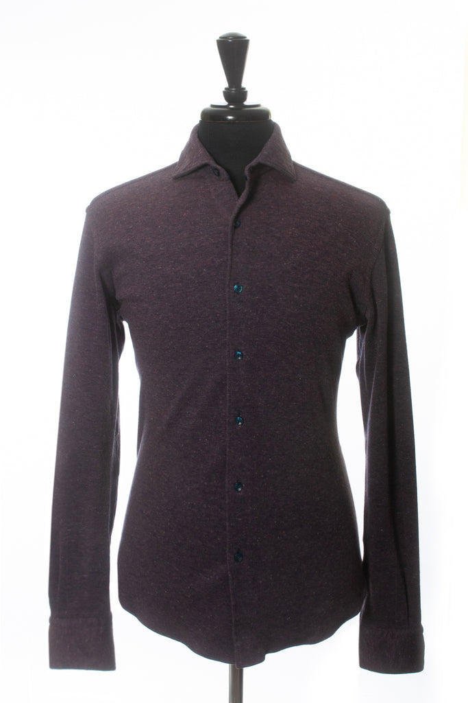 Orian Fluid Evolution Dark Violet Fleck Weave Jersey Knit Casual Shirt