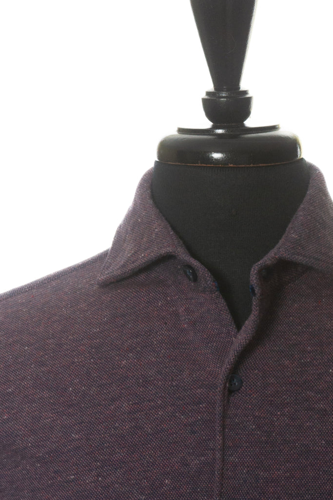 Orian Fluid Evolution Dark Violet Fleck Weave Jersey Knit Casual Shirt