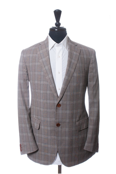 Etro Sand Brown Check Linen Blend Blazer