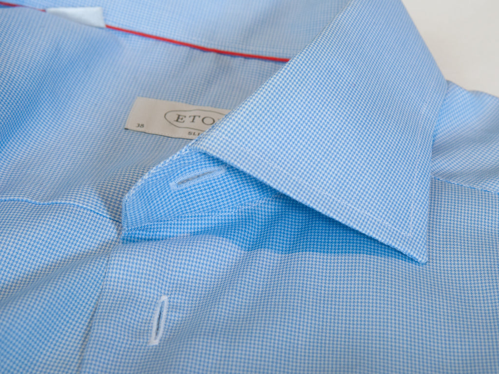 Eton Blue Puppytooth Check Slim Fit York Shirt