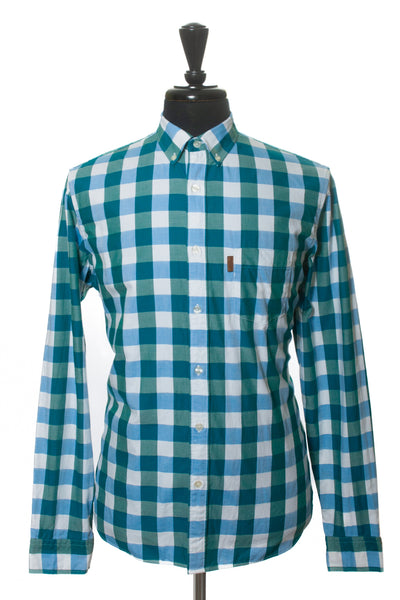 Burbery Brit Blue and Green Check Button Down Shirt