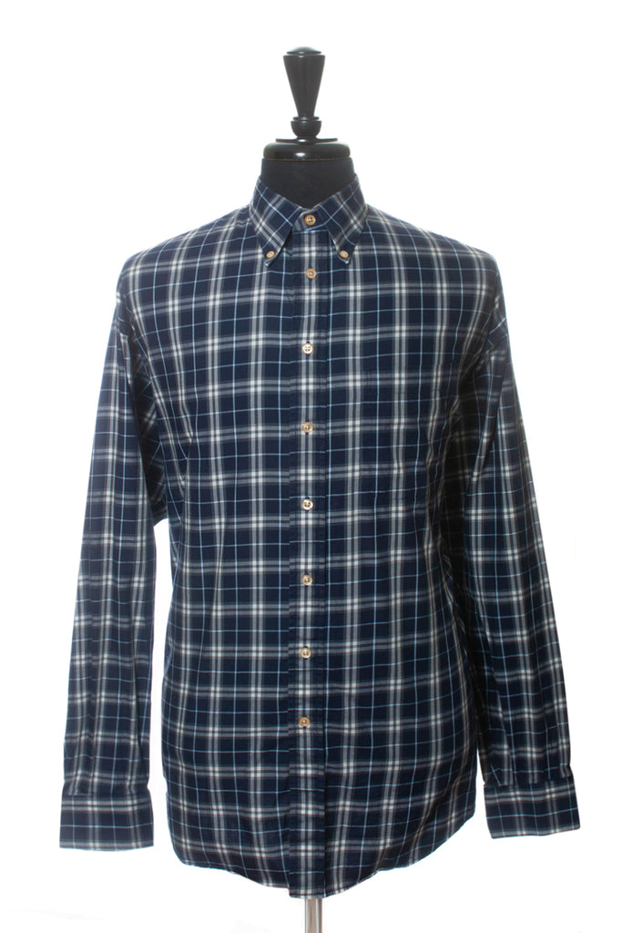 Burberry Navy Blue Check Button Down Shirt