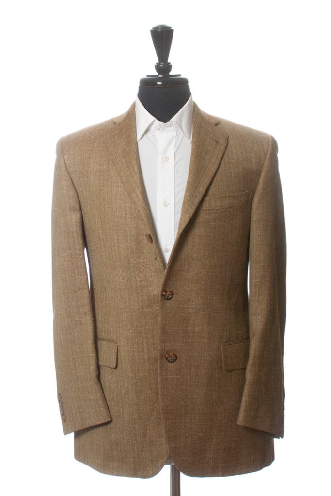 Burberry Brown Silk Linen Herringbone Bond Street Blazer