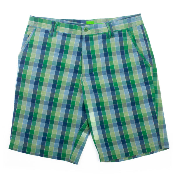 Hugo Boss Washed Blue and Green Check Relaxed Fit Hitch-W Shorts