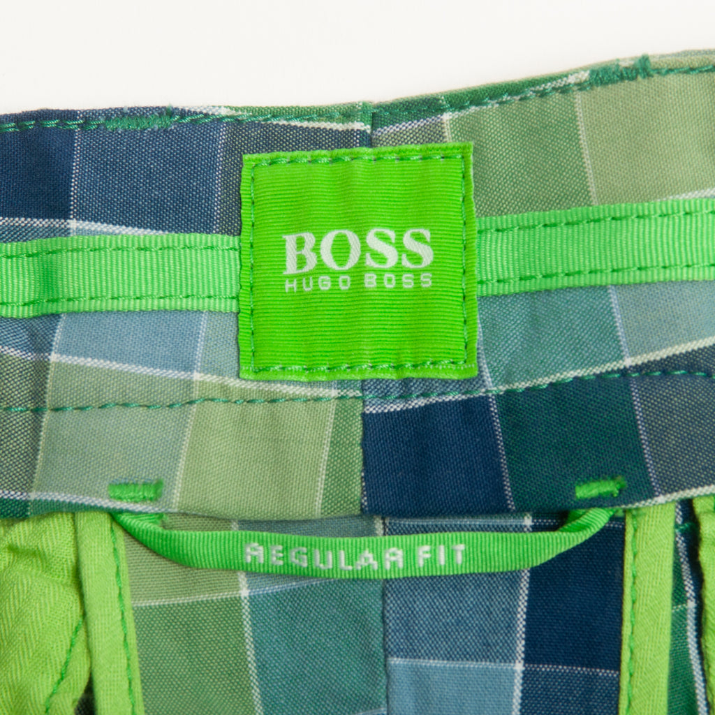 Hugo Boss Washed Blue and Green Check Relaxed Fit Hitch-W Shorts