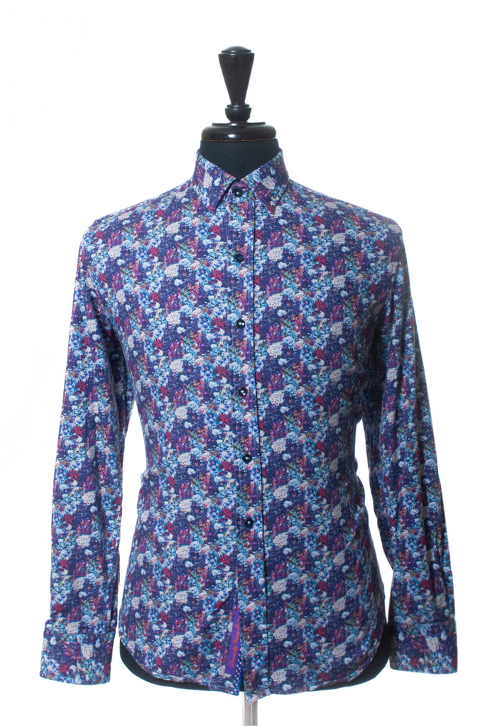 Robert Graham Purple Floral Print Tailored Fit Jersey Cloth Shirt