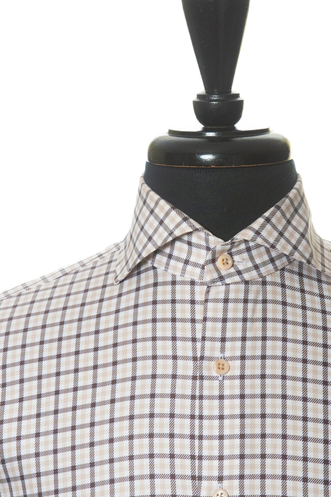 Stenstroms Brown Check Fitted Body Dress Shirt