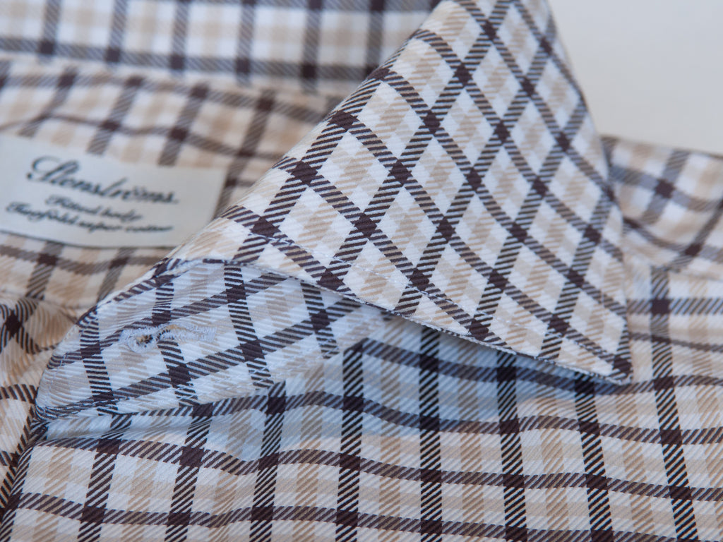 Stenstroms Brown Check Fitted Body Dress Shirt