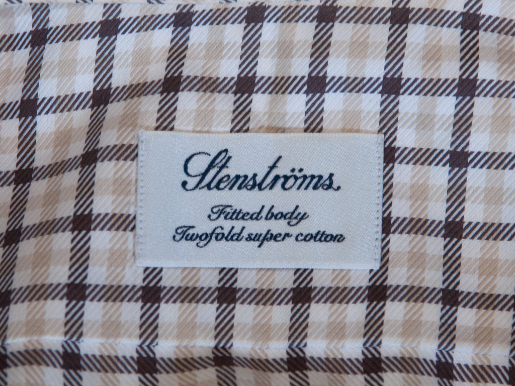 Stenstroms Brown Check Fitted Body Dress Shirt