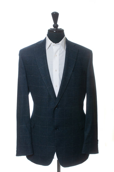 Saks Fifth Avenue Slate Blue Windowpane Check Cashmere Blazer