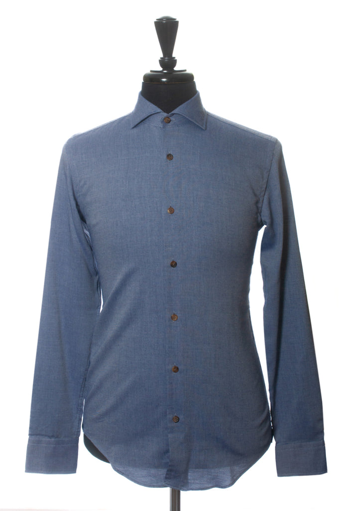 Hugo Boss Tailored Blue Slim Fit Cotton Cashmere Shirt