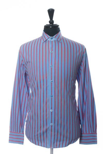 Robert Graham Red Stripe on Blue Check Tailored Fit Shirt