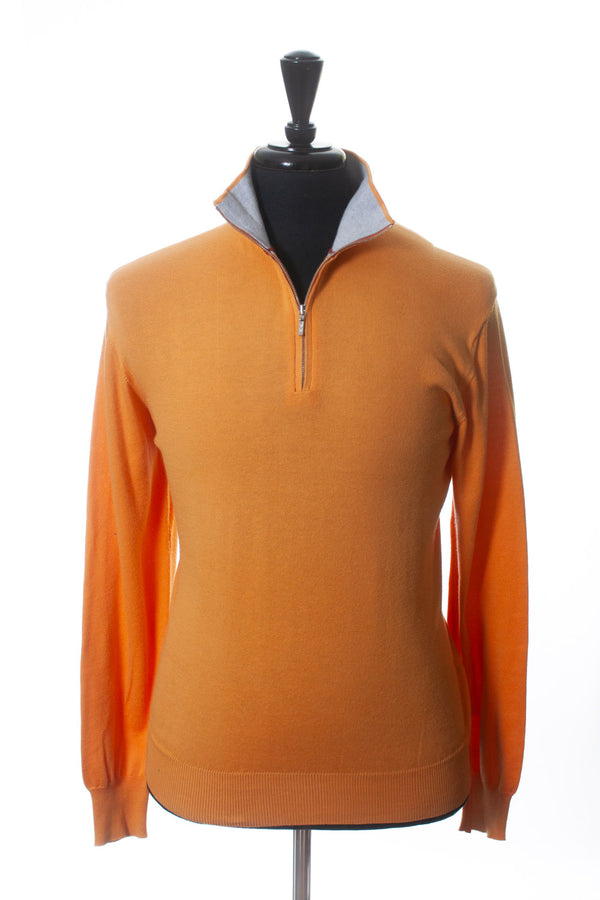 Loro Piana Light Orange Cotton Quarter Zip Sweater