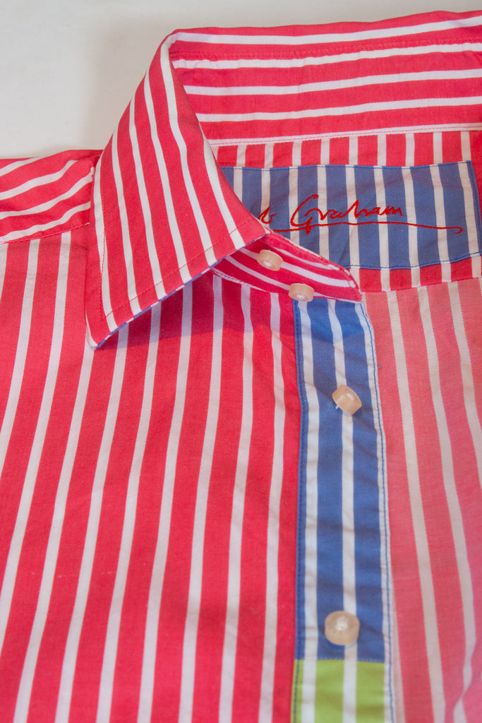 Robert Graham Bold Coral Pink Striped Shirt