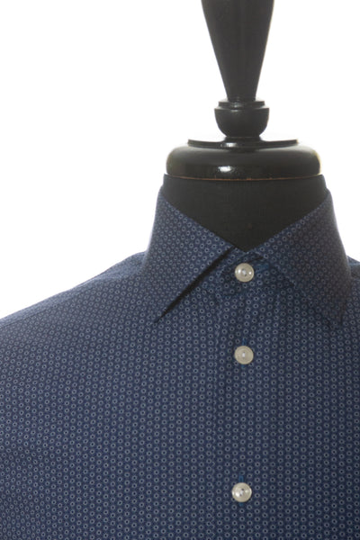 Eton Dark Slim Fit Blue Dot Print Poplin Shirt