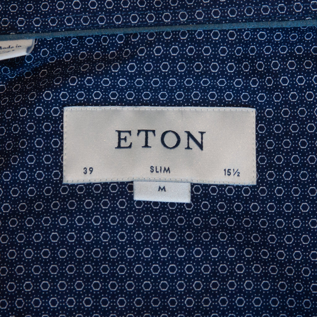 Eton Dark Slim Fit Blue Dot Print Poplin Shirt