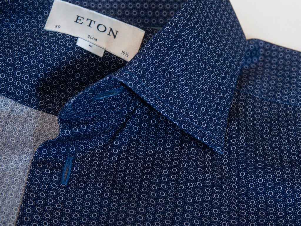 Eton Dark Slim Fit Blue Dot Print Poplin Shirt