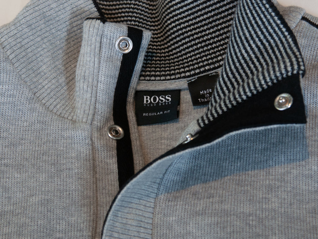 Hugo Boss Grey Regular Fit Snap Collar Piceno_1 Sweater