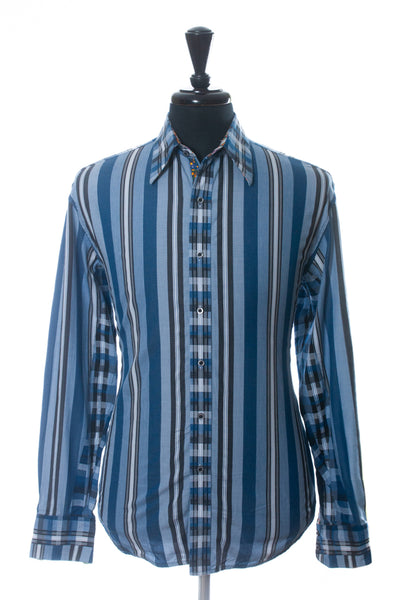 Robert Graham Blue Patterned Stripe Shirt