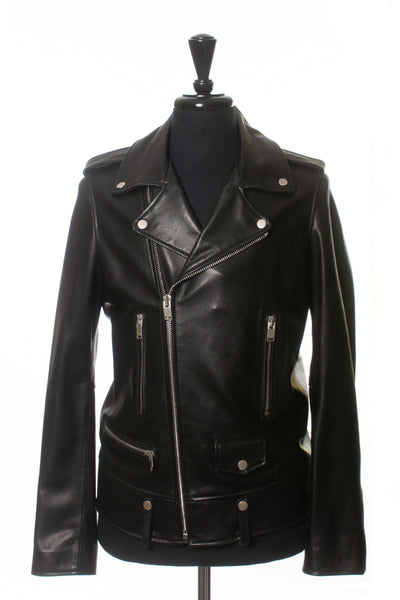 Saint Laurent Black Plunged Lamb Leather Motorcycle Jacket