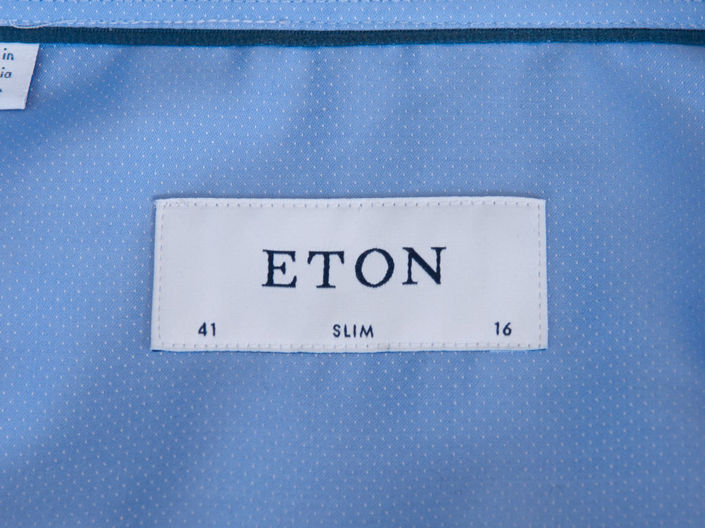 Eton Medium Blue Slim Fit Satin Twill Shirt