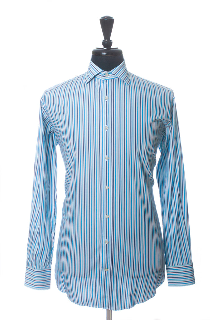 Etro Blue Striped Classic Fit Dress Shirt