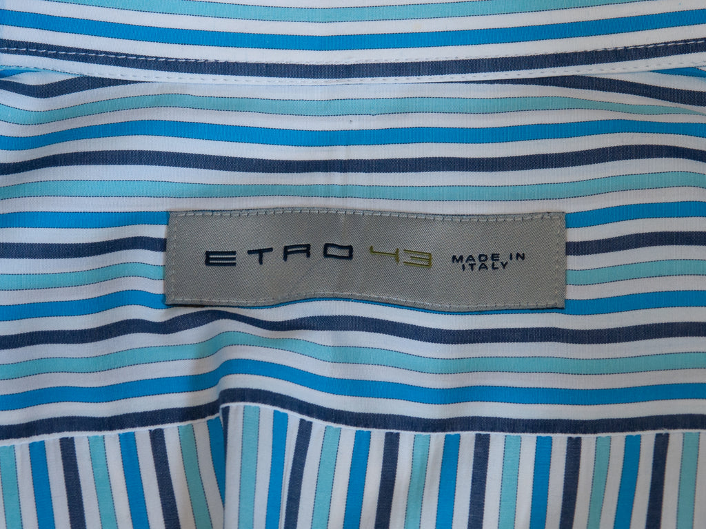 Etro Blue Striped Classic Fit Dress Shirt