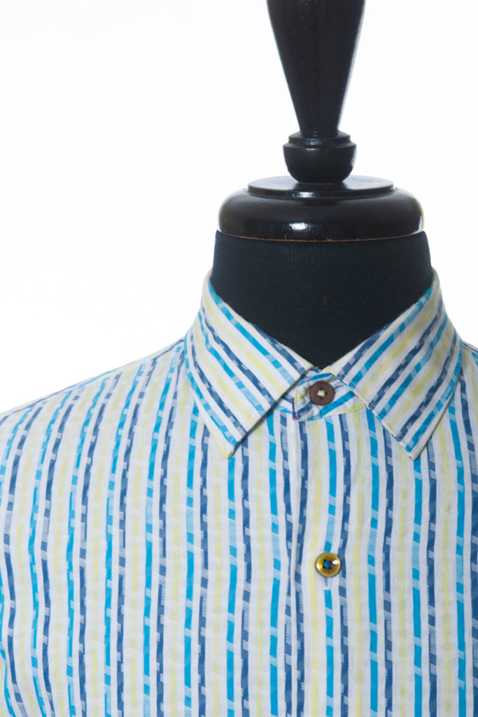 Robert Graham Blue and Yellow Patterned Stripe Shirt