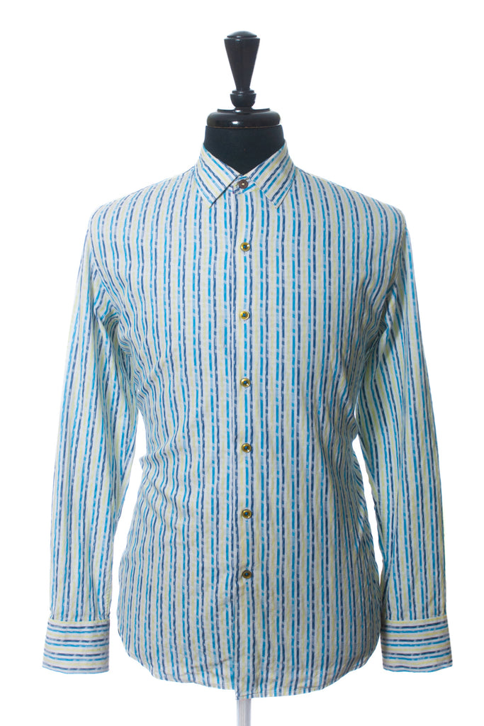 Robert Graham Blue and Yellow Patterned Stripe Shirt