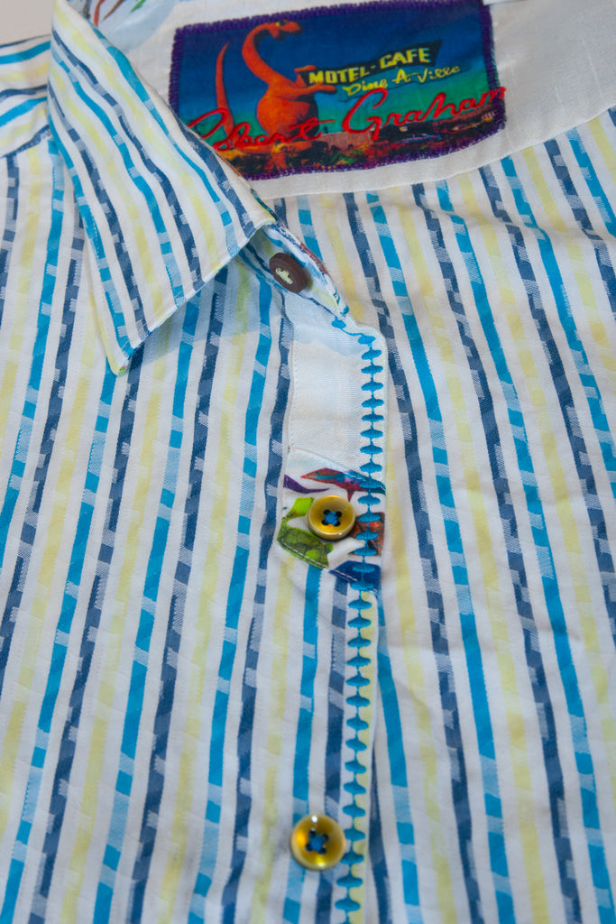 Robert Graham Blue and Yellow Patterned Stripe Shirt