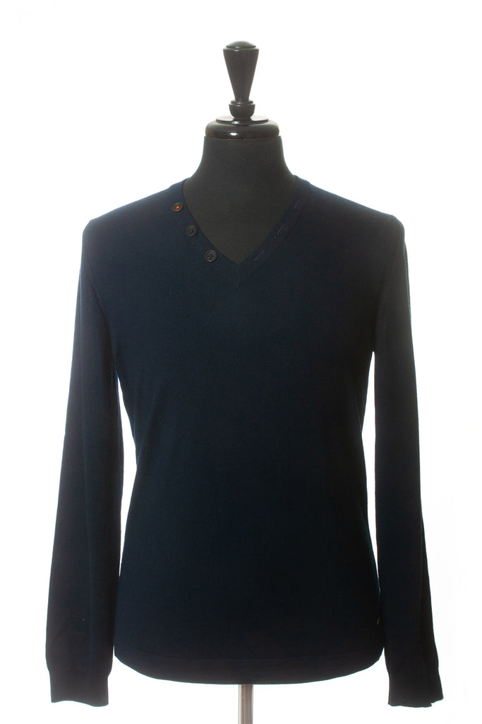 Hugo Boss Navy Blue Button V-Neck Sweater