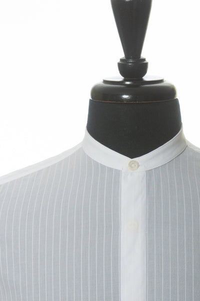 Lanvin White Striped Twill Banded Collar Dress Shirt