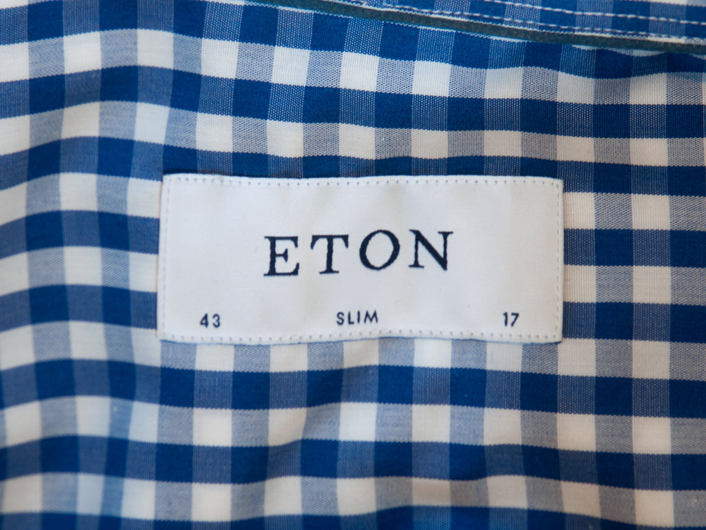 Eton Blue Gingham Check Slim Fit Poplin Shirt