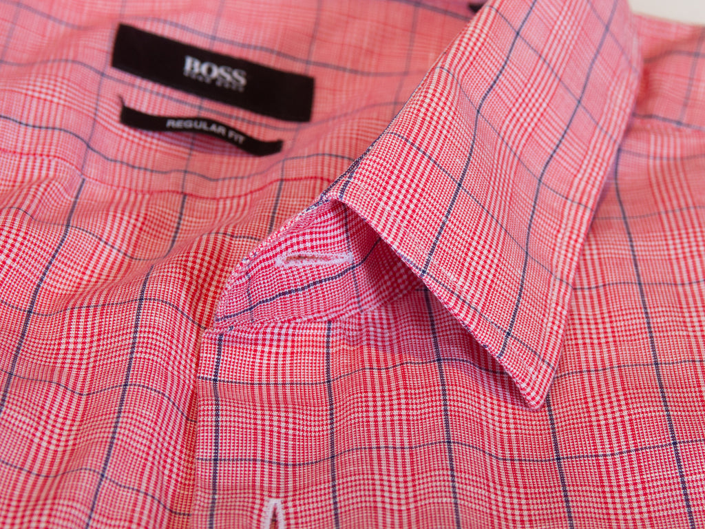 Hugo Boss Red Check Regular Fit Linen Blend Enzo Shirt