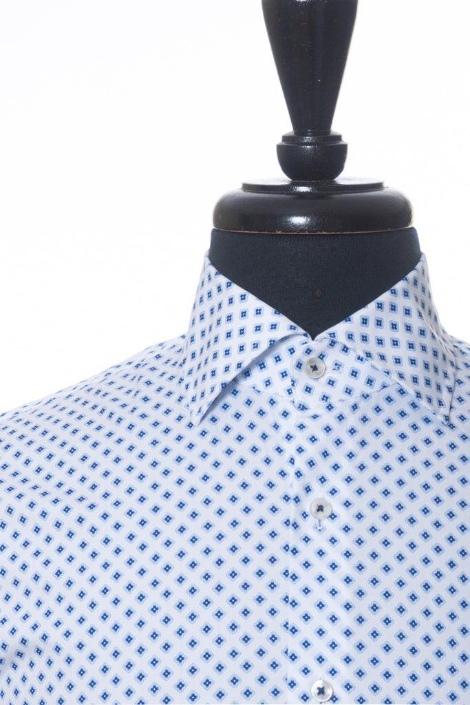 Stenstroms Blue and White Floral Print Slimline Shirt