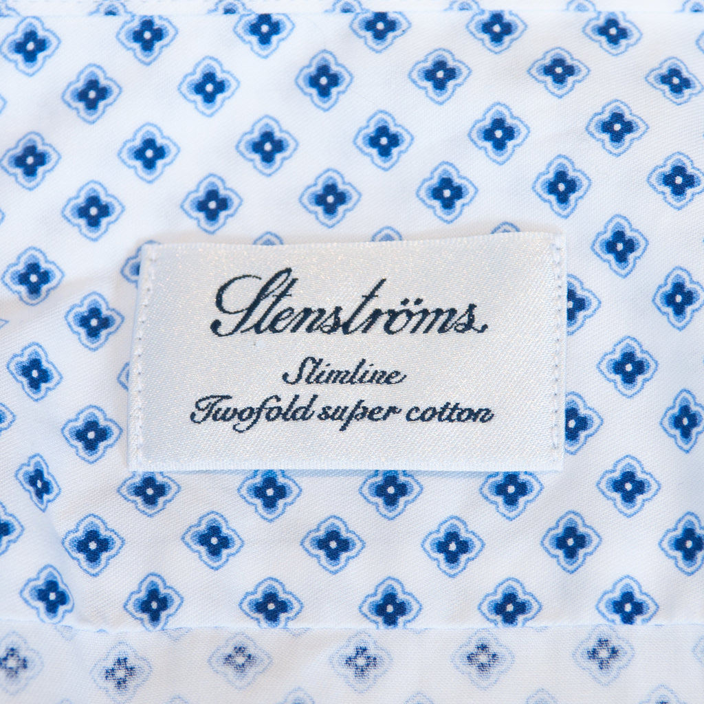 Stenstroms Blue and White Floral Print Slimline Shirt